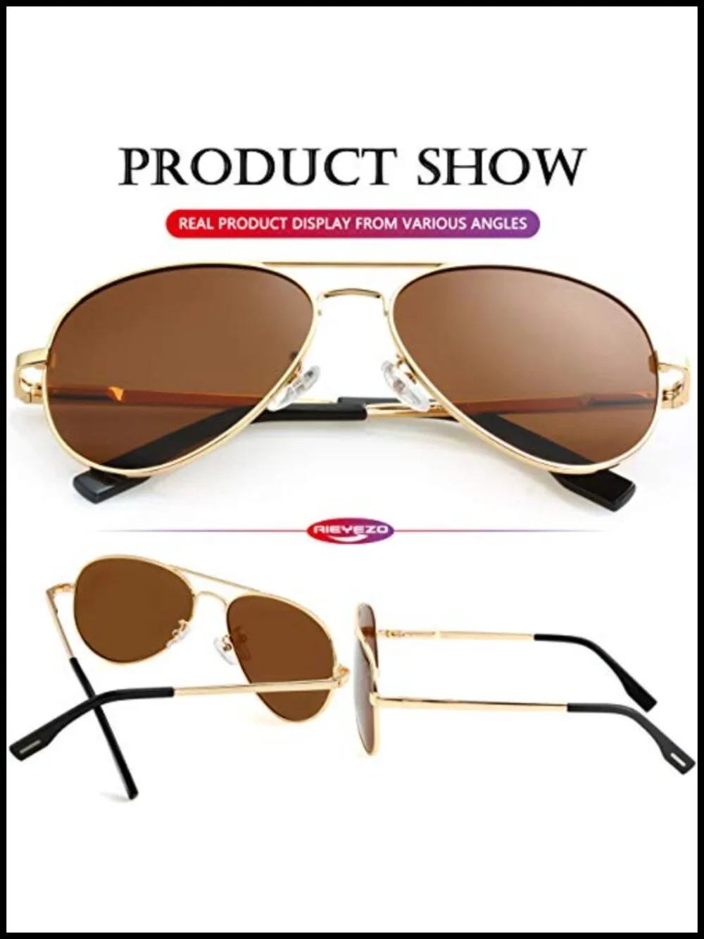 Classic Aviator Polarized Sunglasses Metal Frame UV400 Protection Spring Hinge